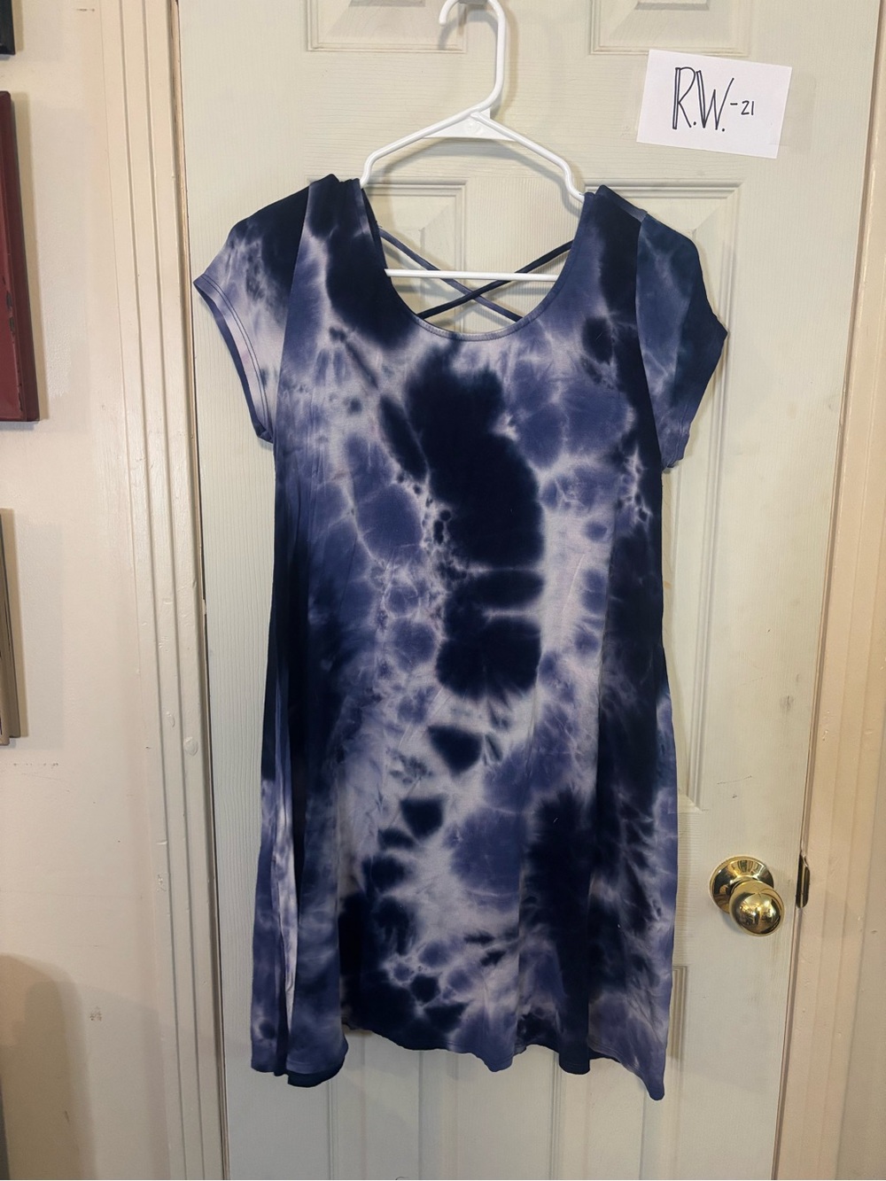 Rolla Coster Navy & White Tie-Dye Crisscross Back Swing Dress